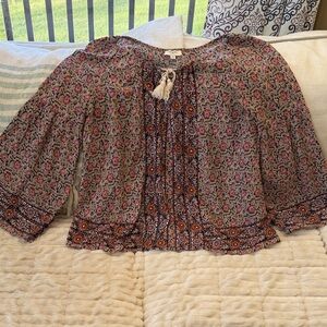 Umgee Pink Multi Floral Boho Peasant Top